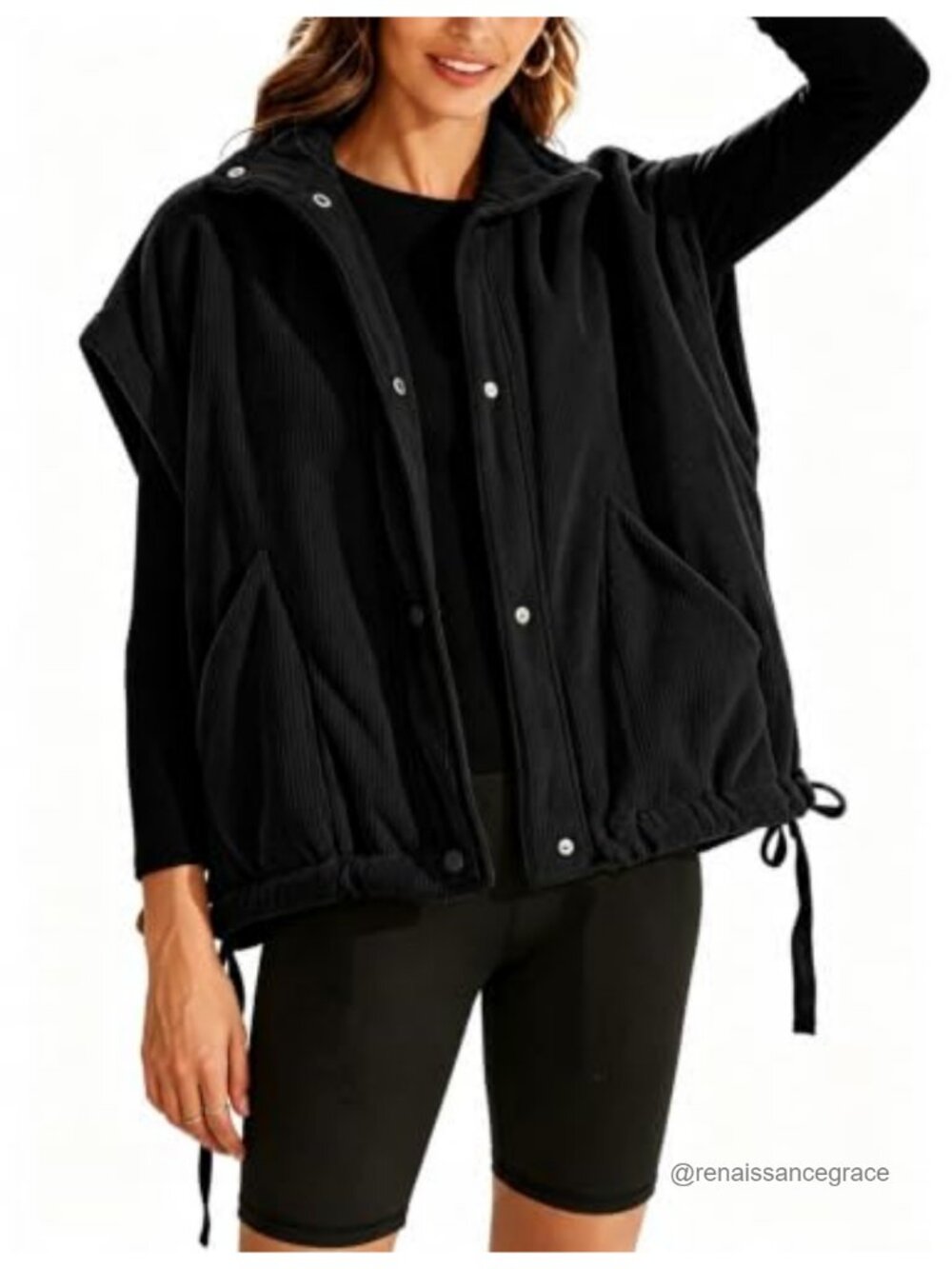 Corduroy Puffer Vest Warm Padded Gilet Sleeveless Snap Button Drawstring